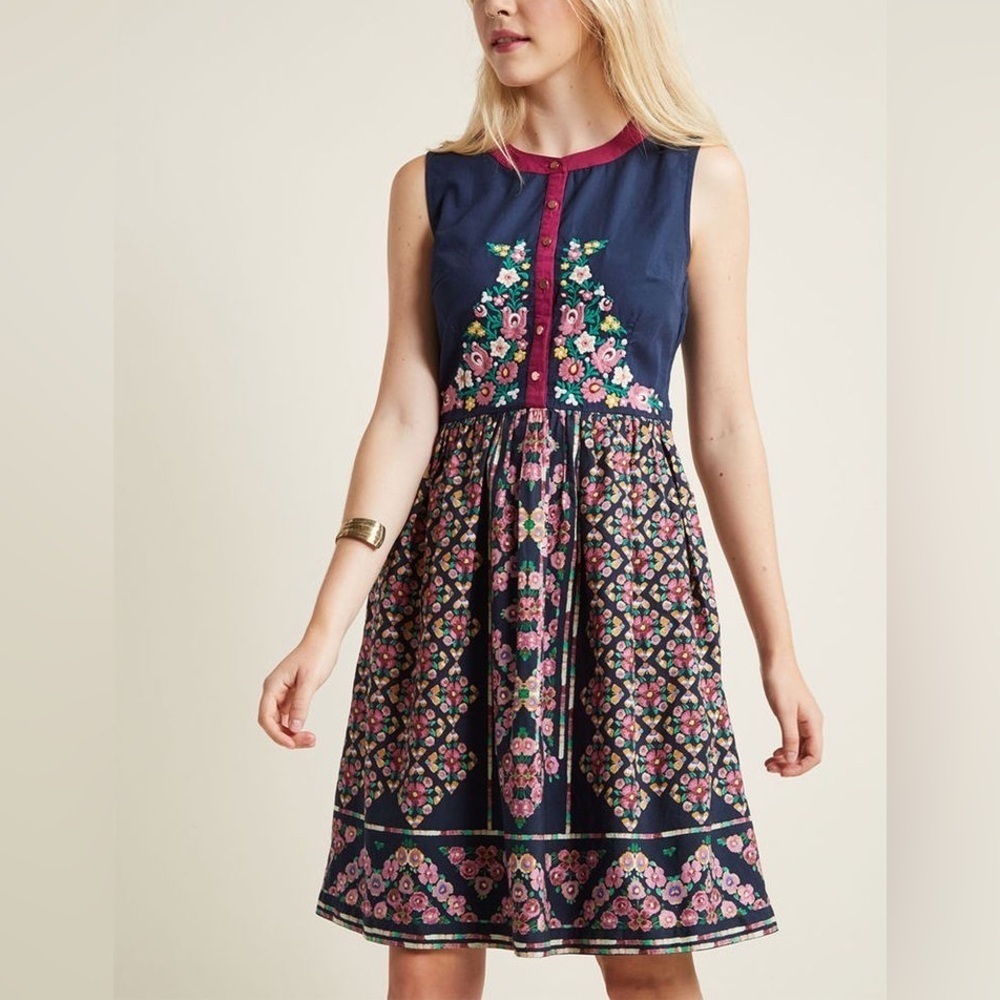 ModCloth A conversation Masterpiece A-Line Dress in Midnight